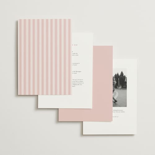 This is a quartz pink foil stamped wedding invitations with foil pressed by Emily Betts called arch frame printing on signature in standard