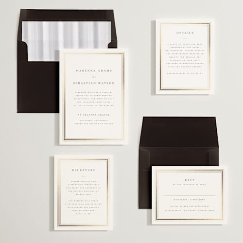 This is a chantilly foil stamped wedding invitations with foil pressed by Wildfield Paper Co called hampton printing on signature in standard