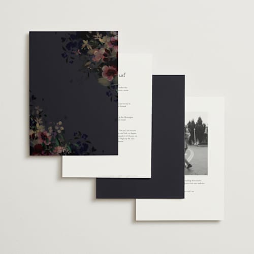 This is a midnight foil stamped wedding invitations with foil pressed by Grace Kreinbrink called vintage rose garden printing on signature in standard