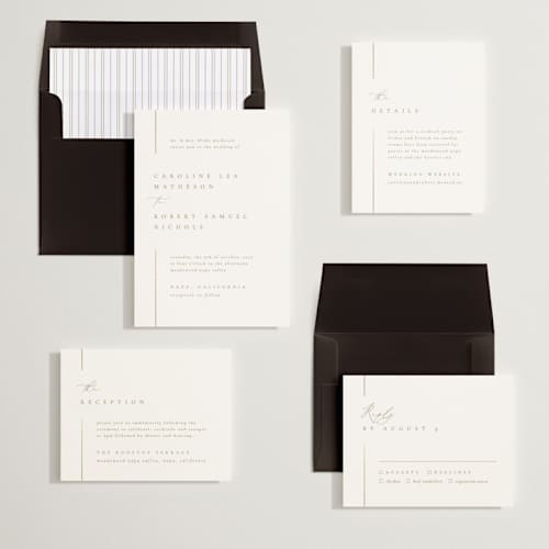 This is a brass foil stamped wedding invitations with foil pressed by Kelly Schmidt called london printing on signature in standard