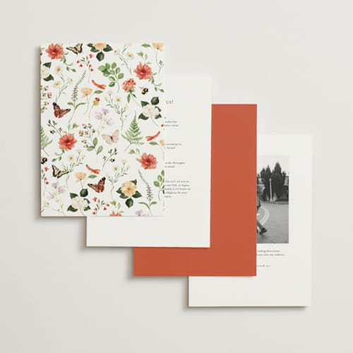 This is a verona sunset foil stamped wedding invitations with foil pressed by Sarah Knight called fleur printing on signature in standard