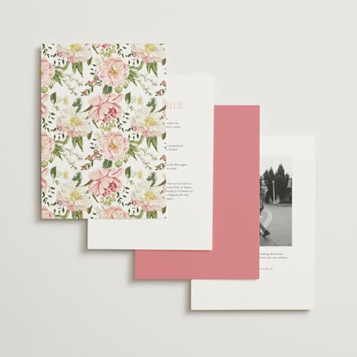 This is a peony foil stamped wedding invitations with foil pressed by Susan Moyal called timeless blooms printing on signature in standard