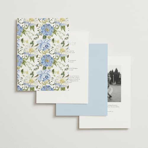 This is a azure foil stamped wedding invitations with foil pressed by Susan Moyal called timeless blooms printing on signature in standard