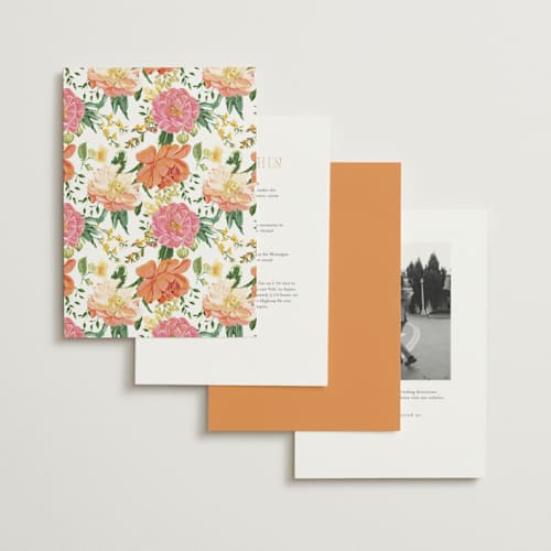 This is a tropical foil stamped wedding invitations with foil pressed by Susan Moyal called timeless blooms printing on signature in standard