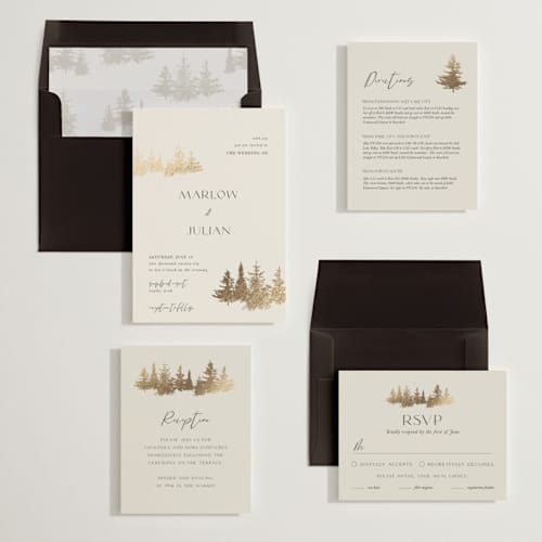 This is a fallen snow foil stamped wedding invitations with foil pressed by Robin Ott called vista printing on signature in standard