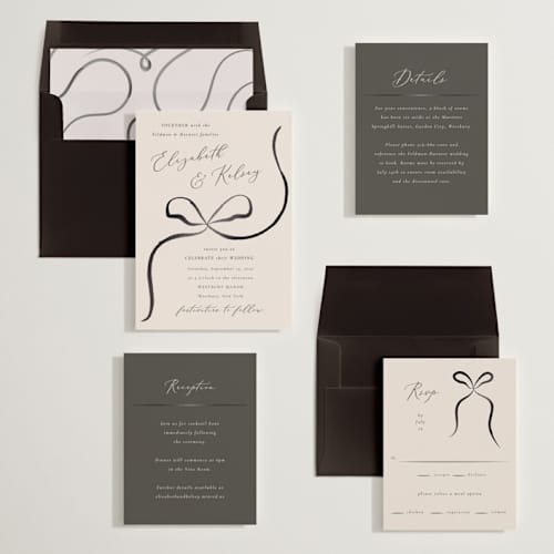 This is a tuxedo foil stamped wedding invitations with foil pressed by Corinne Malesic called bow printing on signature in standard