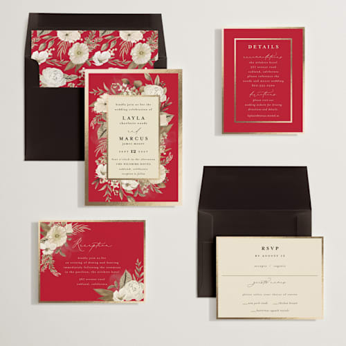 This is a passion foil stamped wedding invitations with foil pressed by Susan Moyal called classic love printing on signature in standard