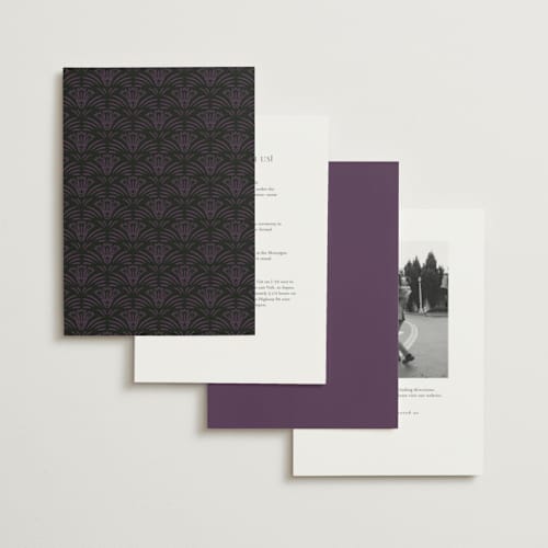 This is a orchid foil stamped wedding invitations with foil pressed by Jen Owens called embellished printing on signature in standard