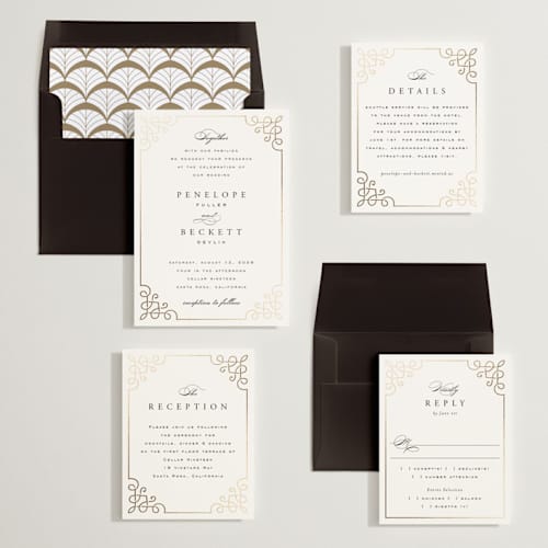 This is a pearl foil stamped wedding invitations with foil pressed by Janean Hinger called intertwined printing on signature in standard
