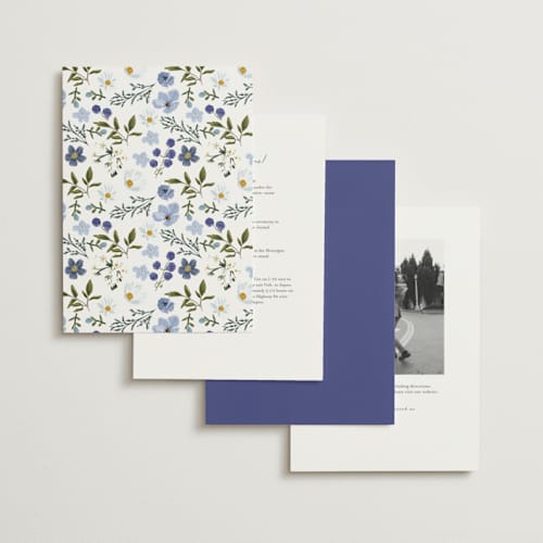 This is a serenity foil stamped wedding invitations with foil pressed by Susan Moyal called layered florals printing on signature in standard
