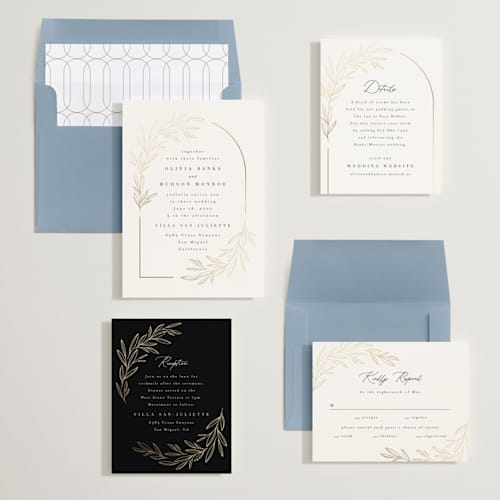 This is a ink foil stamped wedding invitations with foil pressed by Kristie Kern called bianca printing on signature in standard