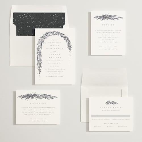 This is a fig foil stamped wedding invitations with foil pressed by Leah Bisch called winter garland printing on signature in standard