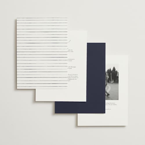 This is a navy foil stamped wedding invitations with foil pressed by Sarah Brown called peaks printing on signature in standard