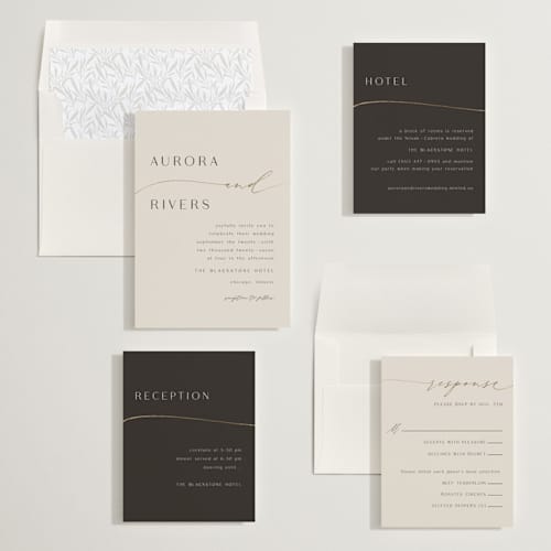 This is a smoke foil stamped wedding invitations with foil pressed by Olivia Raufman called gathering printing on signature in standard