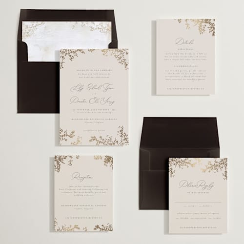 This is a luxe neutral foil stamped wedding invitations with foil pressed by Design Lotus called forever and a day printing on signature in standard
