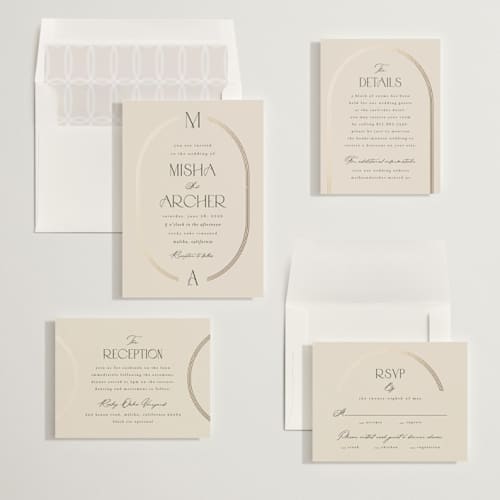 This is a latte foil stamped wedding invitations with foil pressed by Kristie Kern called misha printing on signature in standard