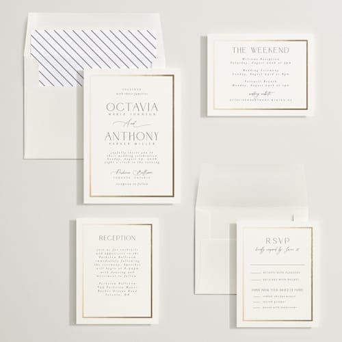 This is a porcelain foil stamped wedding invitations with foil pressed by Nicole Walsh called regal printing on signature in standard