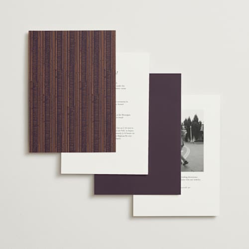 This is a plum foil stamped wedding invitations with foil pressed by Shiny Penny Studio called deco spring florals printing on signature in standard