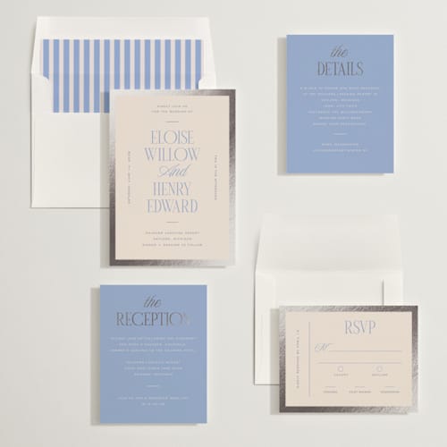 This is a canopy foil stamped wedding invitations with foil pressed by Pixel and Hank called threaded printing on signature in standard