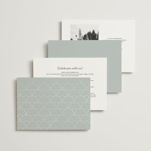 This is a slate foil stamped wedding invitations with foil pressed by GeekInk Design called ornate deco printing on signature in standard