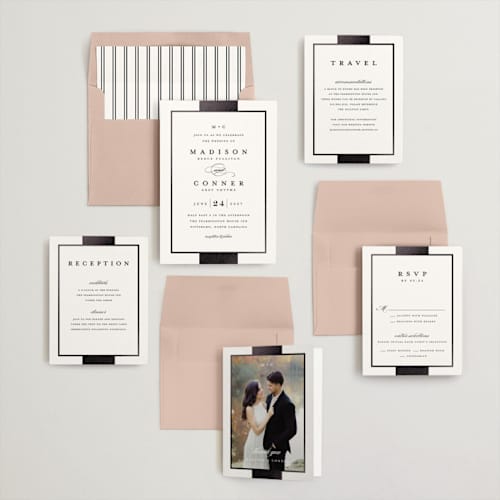 This is a cotton foil stamped wedding invitations with foil pressed by Stacey Meacham called refined style printing on signature in standard