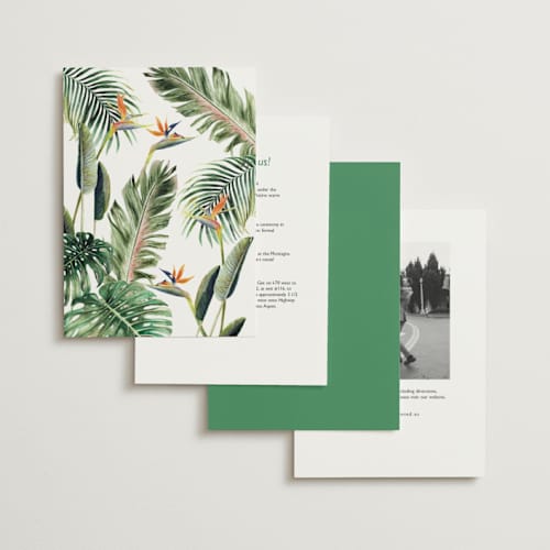 This is a tropical foil stamped wedding invitations with foil pressed by Elly called our paradise printing on signature in standard