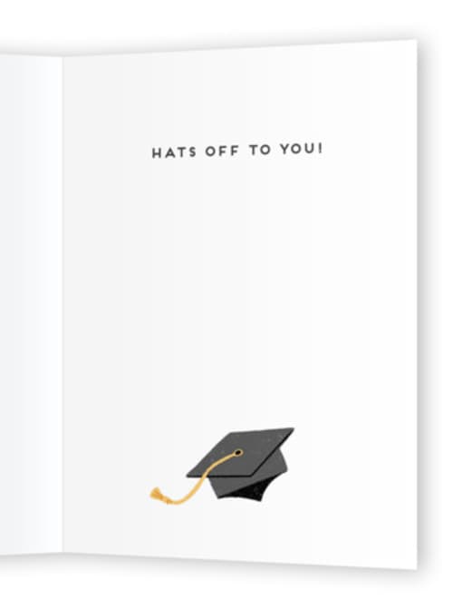 This is a cobalt graduation cards with standard by Rebecca Smith called hats off to you printing on signature in greeting cards