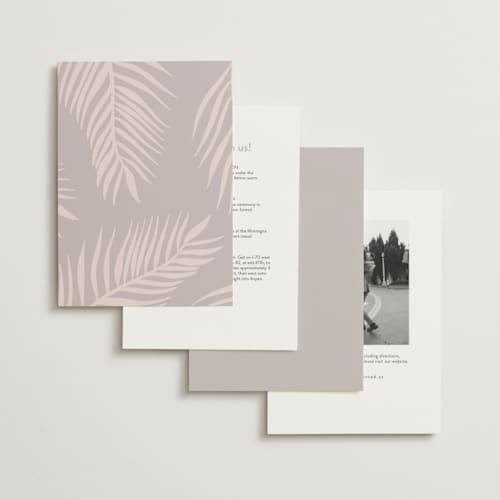 This is a porcelain gloss press wedding invitations with gloss press by Pixel and Hank called palm vibes printing on signature in standard