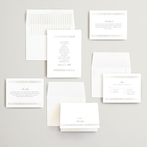 This is a silk gloss press wedding invitations with gloss press by mo kelley called pearls printing on signature in standard