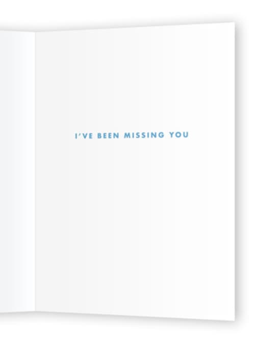 This is a pebble friendship cards with standard by mo kelley called i've been missing you printing on signature in greeting cards