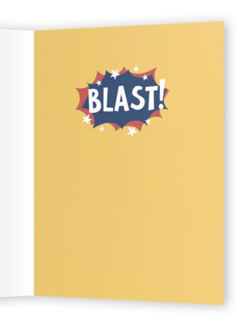 This is a deep space birthday cards for kids with standard by Becky Nimoy called birthday blast printing on signature in greeting cards