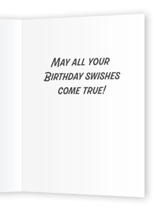This is a charcoal birthday cards for kids with standard by Kelly Johnston called birthday swishes printing on signature in greeting cards