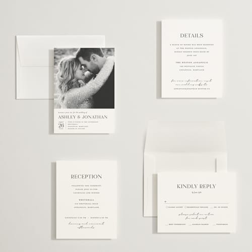 This is a porcelain petite wedding invitations with standard by Eric Clegg called have and hold printing on signature in petite