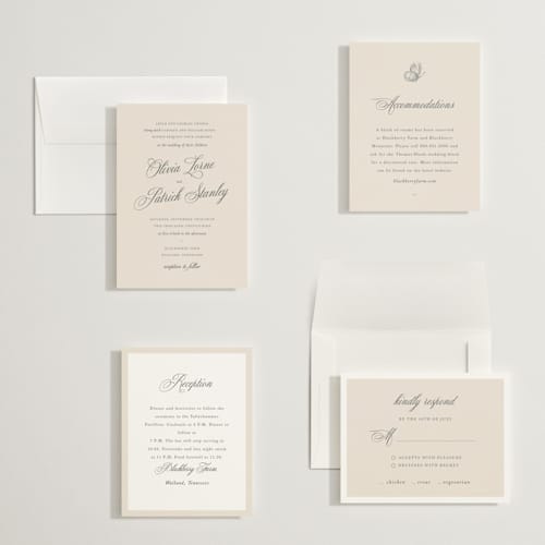 This is a champagne petite wedding invitations with standard by Sara Hicks Malone called belle meade printing on signature in petite