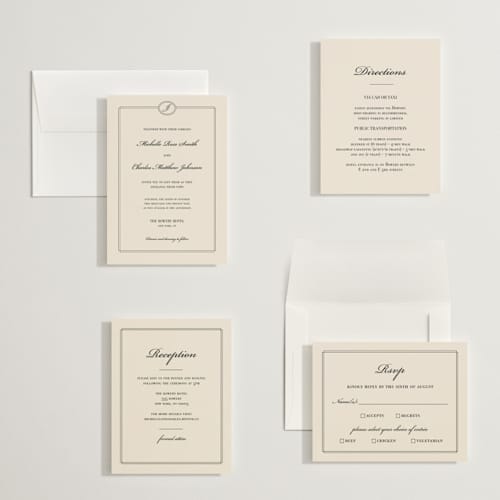 This is a cream petite wedding invitations with standard by Ryan Nicole called uptown formal printing on signature in petite