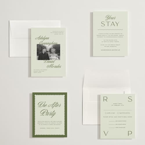 This is a lemongrass petite wedding invitations with standard by Sam Dubeau called swoon printing on signature in petite