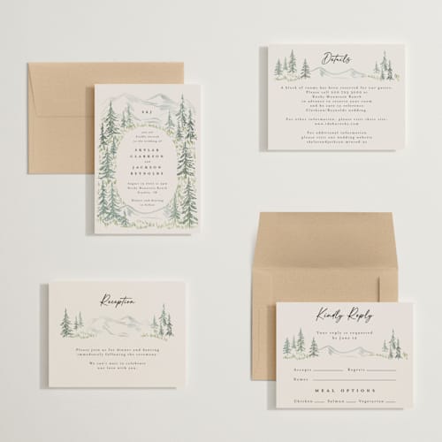 This is a forest petite wedding invitations with standard by Petra Kern called paradise printing on signature in petite