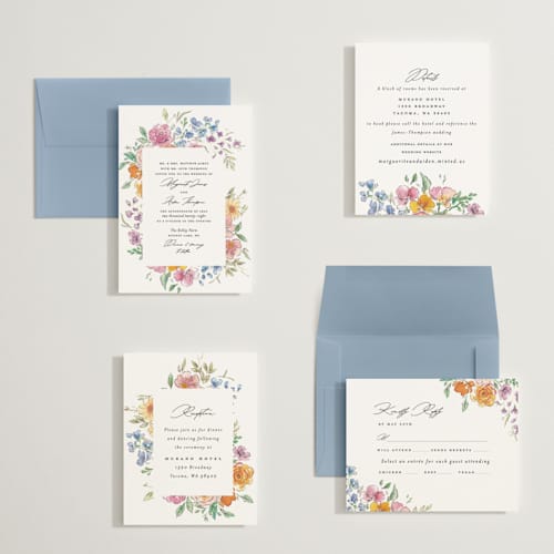 This is a tropical petite wedding invitations with standard by Itsy Belle Studio called floral pop printing on signature in petite
