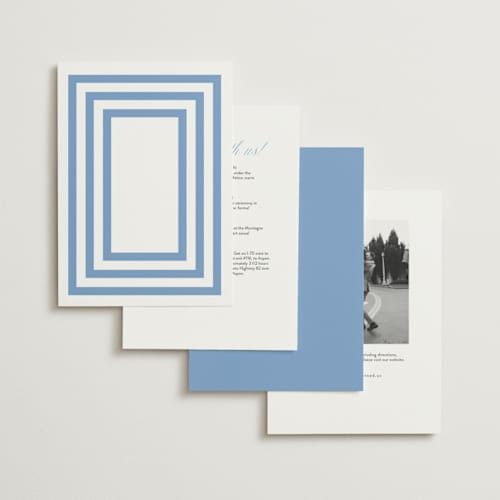 This is a blue bell petite wedding invitations with standard by Megan Davis called montauk printing on signature in petite