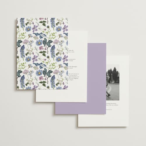 This is a lavender petite wedding invitations with standard by Susan Moyal called lilac bloom printing on signature in petite