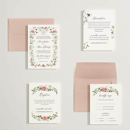 This is a peony petite wedding invitations with standard by Sarah Knight called ornate printing on signature in petite