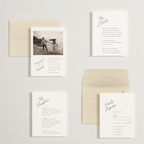 This is a linen petite wedding invitations with standard by Ana de Sousa called scripted elegance printing on signature in petite