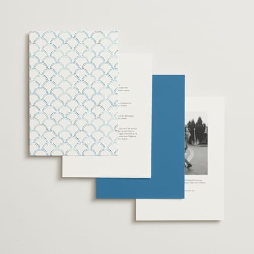 This is a cerulean petite wedding invitations with standard by Tamara Hilje called positano printing on signature in petite