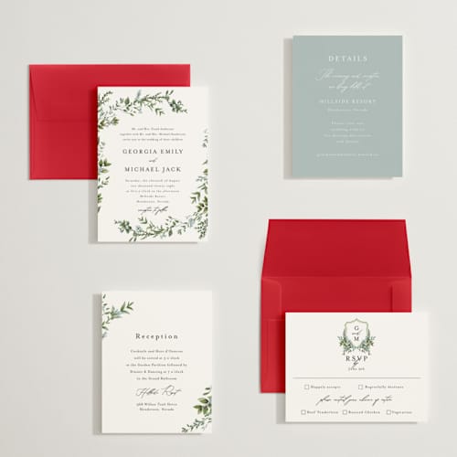 This is a coast petite wedding invitations with standard by Susan Moyal called romantic florals printing on signature in petite