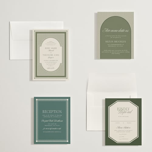 This is a moss petite wedding invitations with standard by Kelly Watkins called literary printing on signature in petite