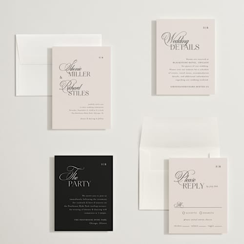 This is a ivory petite wedding invitations with standard by Melanie Kosuge called sibonie printing on signature in petite