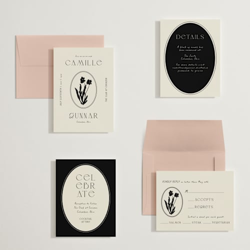 This is a onyx petite wedding invitations with standard by Alaina Cherup called la graine printing on signature in petite