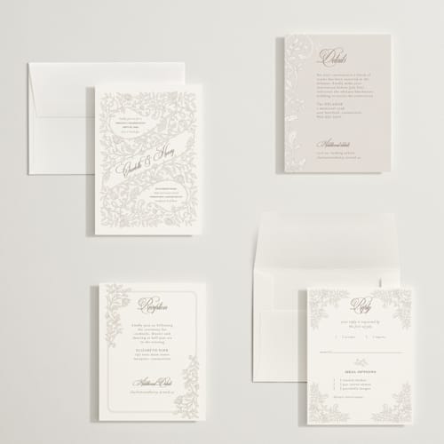 This is a natural petite wedding invitations with standard by BR Designs called vintage flourishes printing on signature in petite