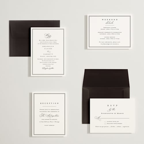 This is a noir petite wedding invitations with standard by Amy Kross called overlapping printing on signature in petite