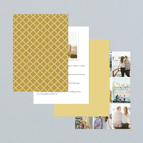 This is a gold petite wedding invitations with standard by Sarah Brown called luxe border printing on signature in petite